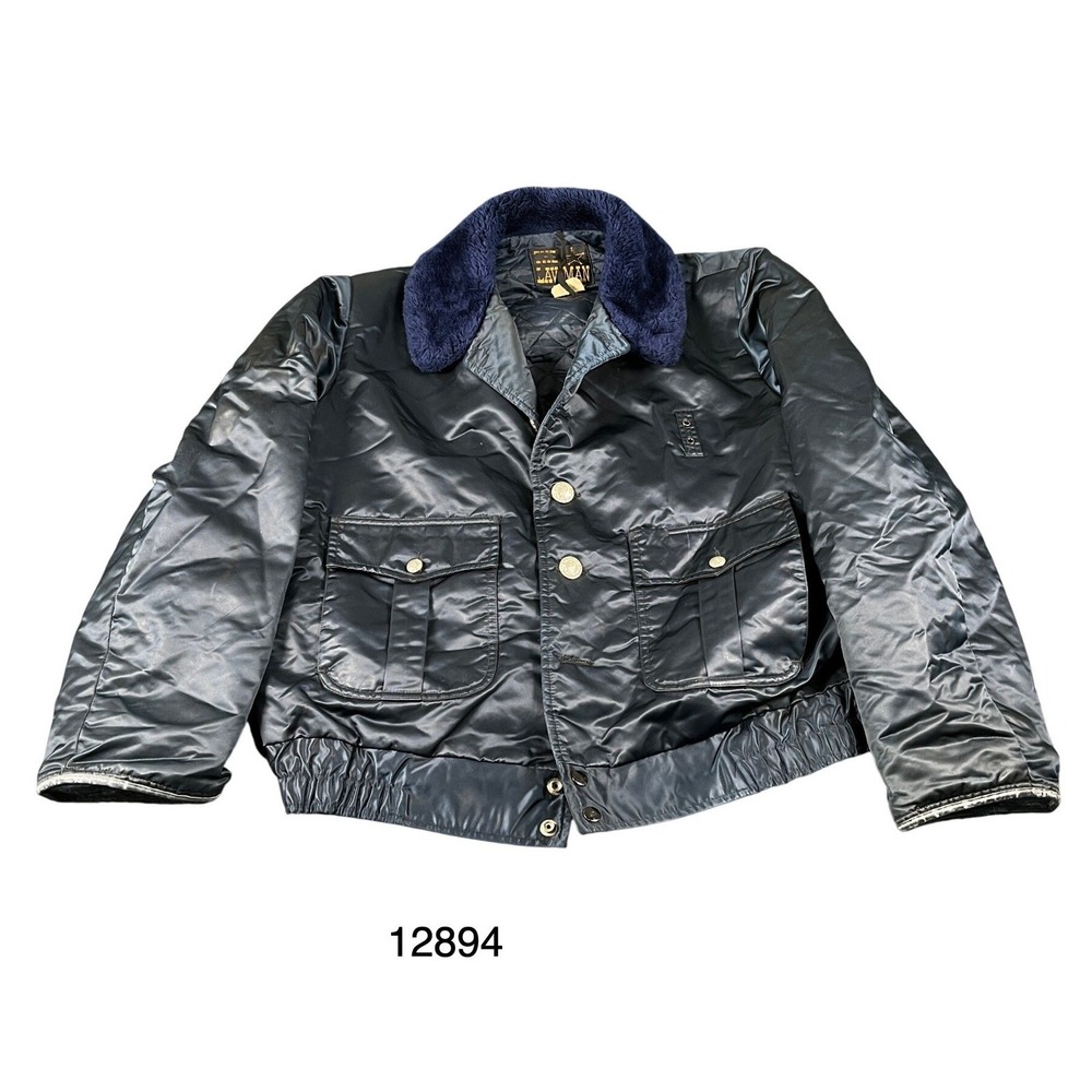 Vintage Lawman Bomber Jacket Mens 2XL Black Faux Fur Quilted Lined Winter Wear